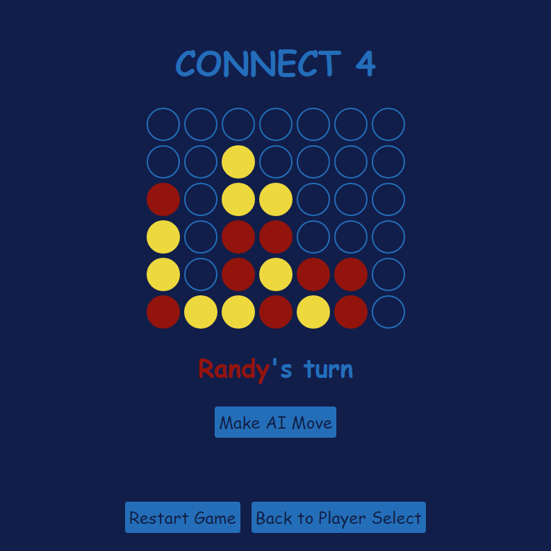 Screenshot of connect 4 game